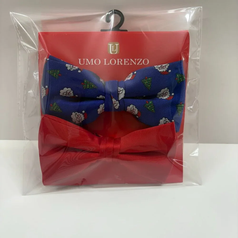 Christmas Bow Tie Duo/ Set - Men's -Red & Santa/Tree Print - OS - NWT